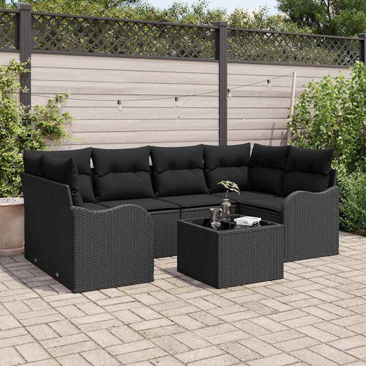 Sada zahradních pohovek 7 pcs Černá 55 x 55 x 37 cm Poly ratan