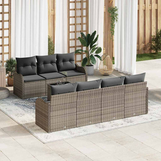 Sada zahradních pohovek 8 pcs Šedá 55 x 55 x 37 cm Poly ratan