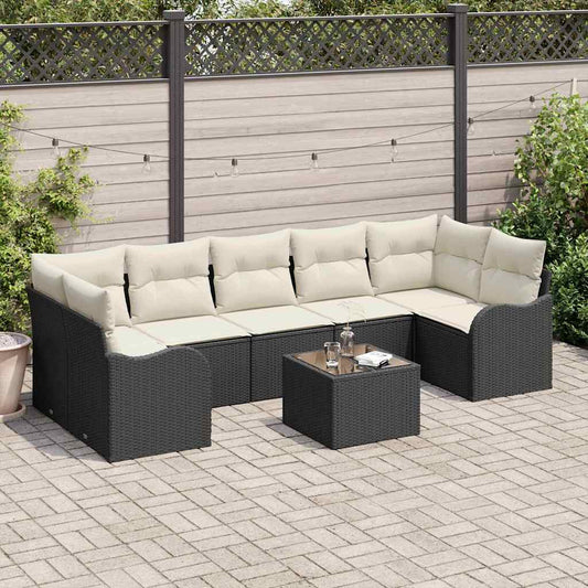 Sada zahradních pohovek 8 pcs Černá 55 x 55 x 37 cm Poly ratan