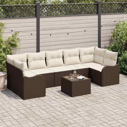 Sada zahradních pohovek 8 pcs Hnědá 55 x 55 x 37 cm Poly ratan