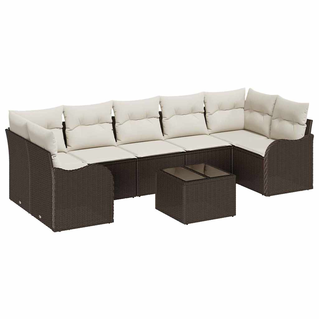Sada zahradních pohovek 8 pcs Hnědá 55 x 55 x 37 cm Poly ratan