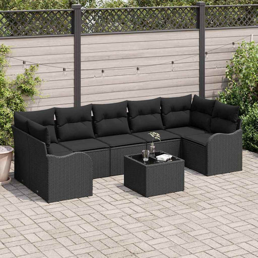 Sada zahradních pohovek 8 pcs Černá 55 x 55 x 37 cm Poly ratan