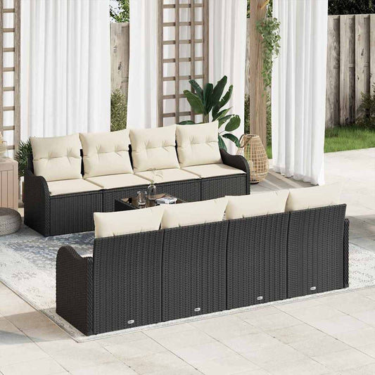 Sada zahradních pohovek 9 pcs Černá 55 x 55 x 37 cm Poly ratan