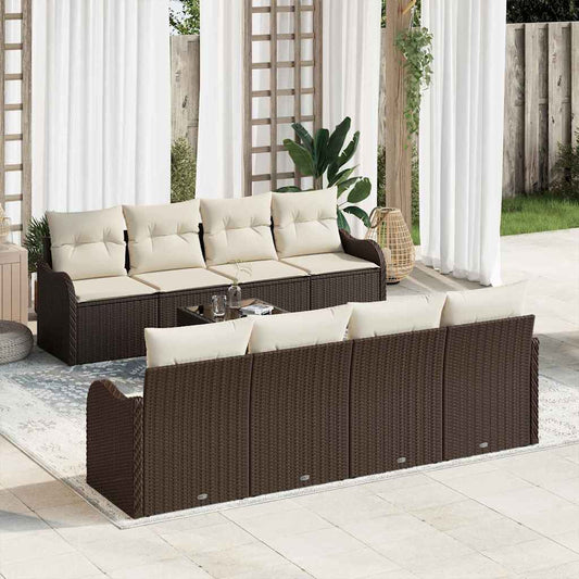 Sada zahradních pohovek 9 pcs Hnědá 55 x 55 x 37 cm Poly ratan