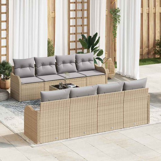 Sada zahradních pohovek 9 pcs Béžová 55 x 55 x 37 cm Poly ratan