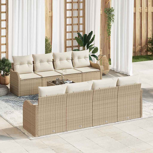 Sada zahradních pohovek 9 pcs Béžová 55 x 55 x 37 cm Poly ratan