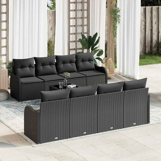 Sada zahradních pohovek 9 pcs Černá 55 x 55 x 37 cm Poly ratan