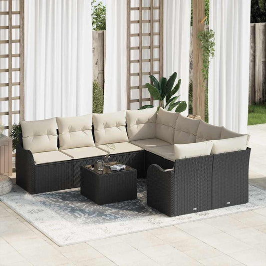 Sada zahradních pohovek 9 pcs Černá 55 x 55 x 37 cm Poly ratan