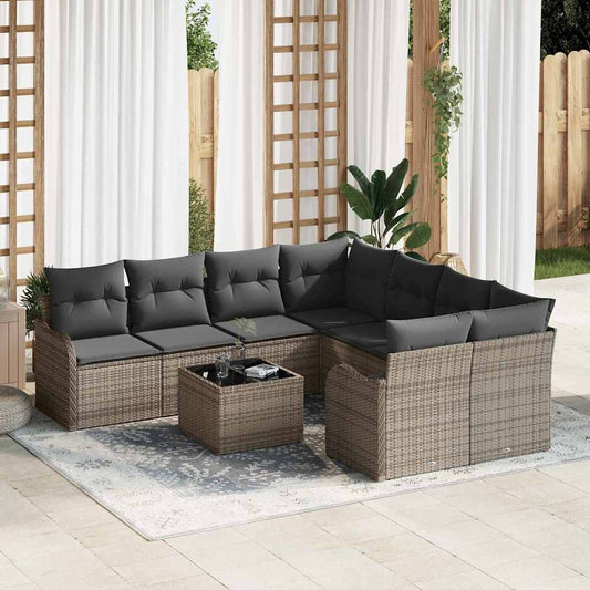 Sada zahradních pohovek 9 pcs Šedá 55 x 55 x 37 cm Poly ratan