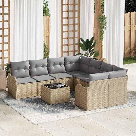 Sada zahradních pohovek 9 pcs Béžová 55 x 55 x 37 cm Poly ratan