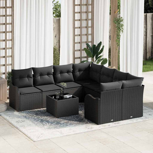 Sada zahradních pohovek 9 pcs Černá 55 x 55 x 37 cm Poly ratan
