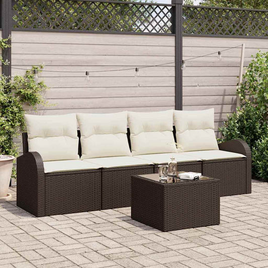 Sada zahradních pohovek 5 pcs Hnědá 55 x 55 x 37 cm Poly ratan