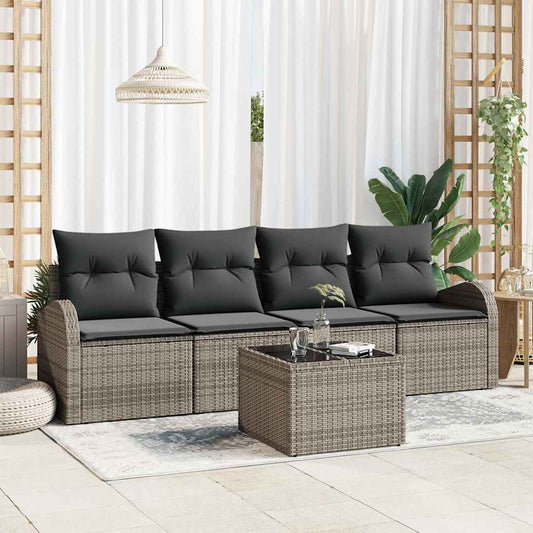 Sada zahradních pohovek 5 pcs Šedá 55 x 55 x 37 cm Poly ratan