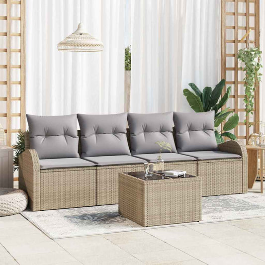 Sada zahradních pohovek 5 pcs Béžová 55 x 55 x 37 cm Poly ratan