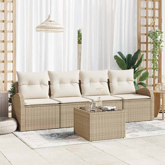 Sada zahradních pohovek 5 pcs Béžová 55 x 55 x 37 cm Poly ratan
