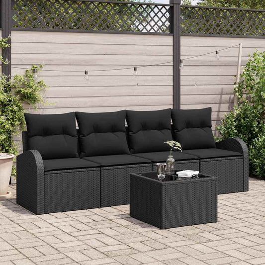 Sada zahradních pohovek 5 pcs Černá 55 x 55 x 37 cm Poly ratan