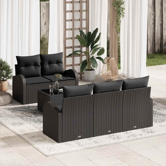 Sada zahradních pohovek 6 pcs Černá 55 x 55 x 37 cm Poly ratan
