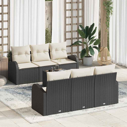 Sada zahradních pohovek 7 pcs Černá 55 x 55 x 37 cm Poly ratan