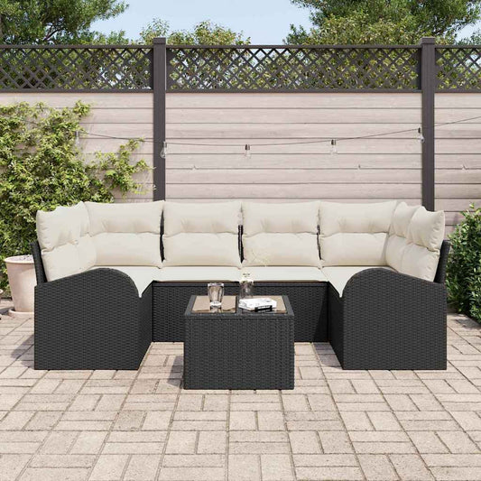 Sada zahradních pohovek 7 pcs Černá 55 x 55 x 37 cm Poly ratan