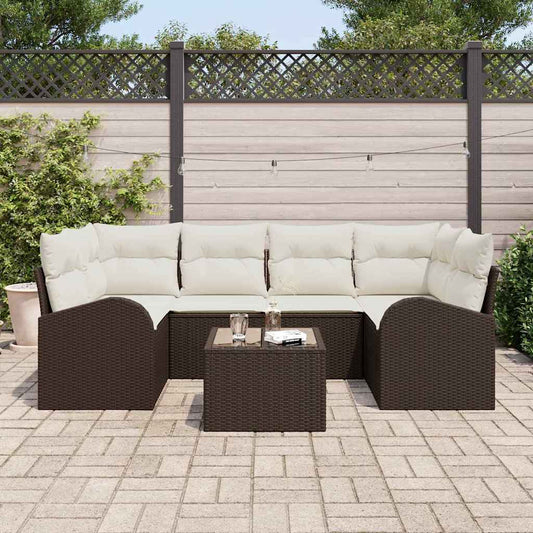 Sada zahradních pohovek 7 pcs Hnědá 55 x 55 x 37 cm Poly ratan
