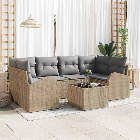 Sada zahradních pohovek 7 pcs Béžová 55 x 55 x 37 cm Poly ratan