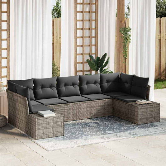 Sada zahradních pohovek 7 pcs Šedá 289 x 154 x 85 cm Poly ratan