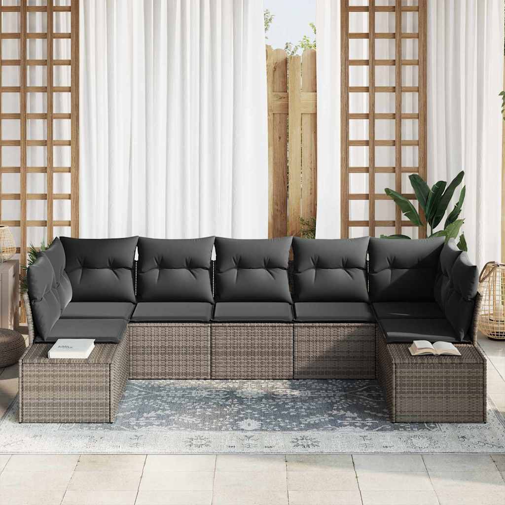 Sada zahradních pohovek 7 pcs Šedá 289 x 154 x 85 cm Poly ratan