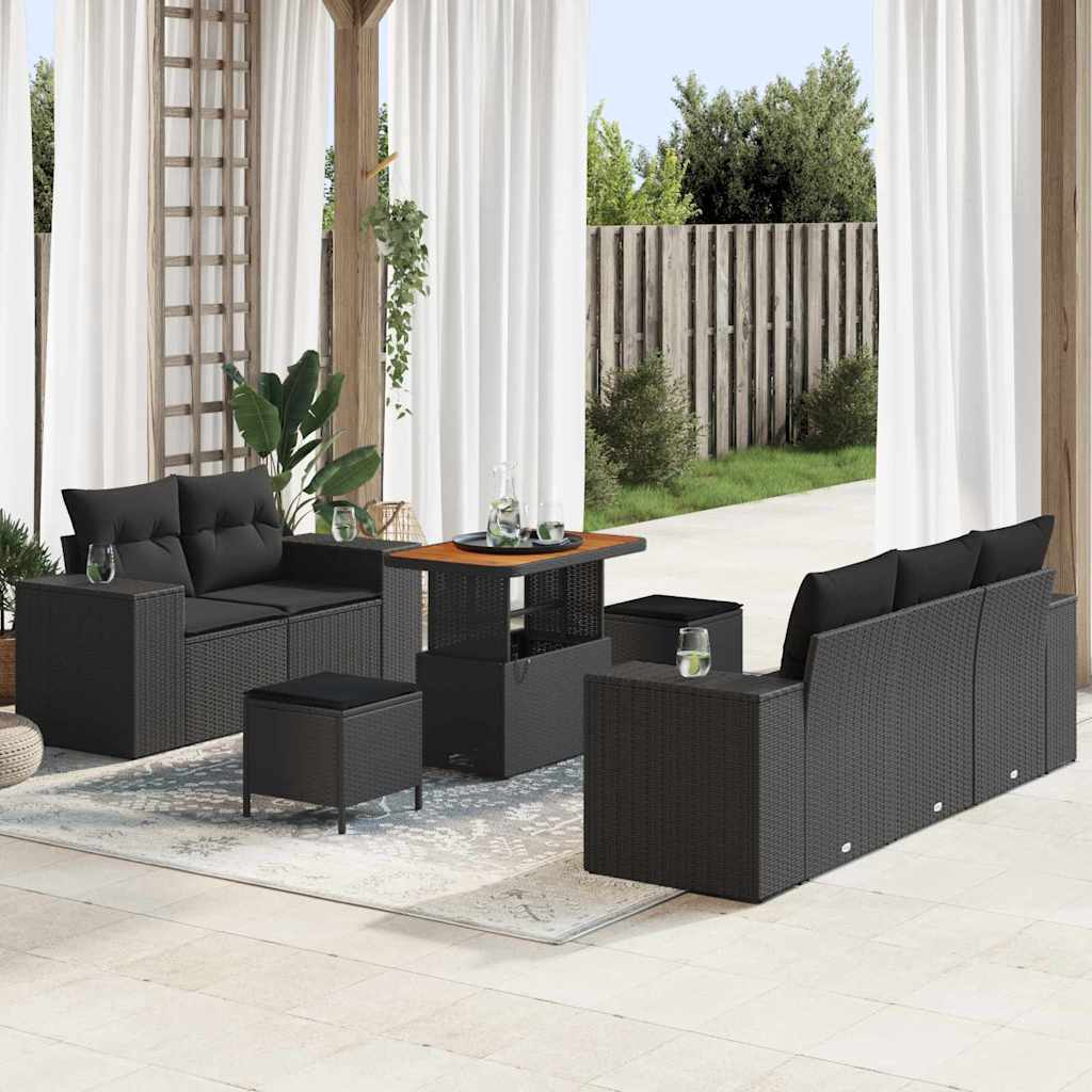 Sada zahradních pohovek s polštářem 8 pcs Černá 90 x 55 x 71 cm