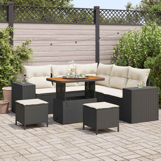 Sada zahradních pohovek 8 pcs Černá a krémová 90 x 55 x 71 cm
