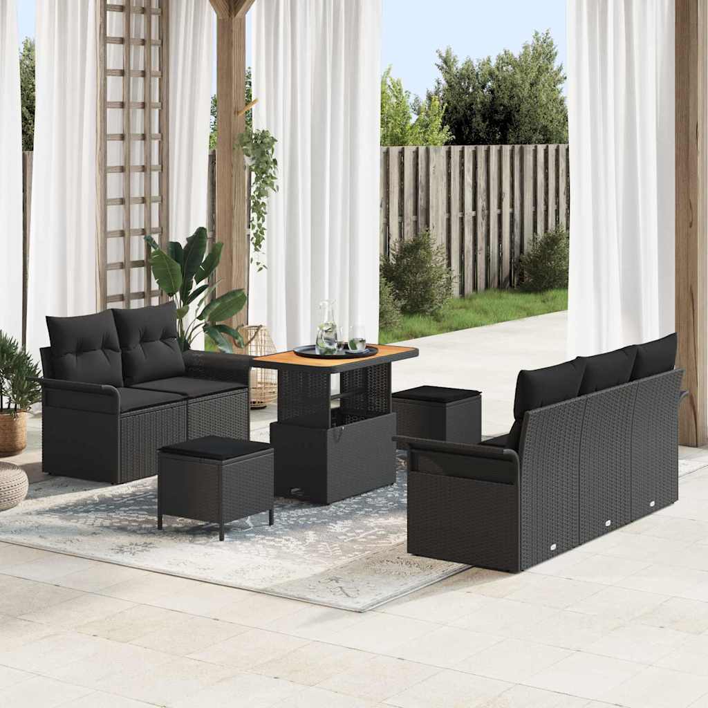 Sada zahradních pohovek s polštářem 8 pcs Černá 90 x 55 x 71 cm