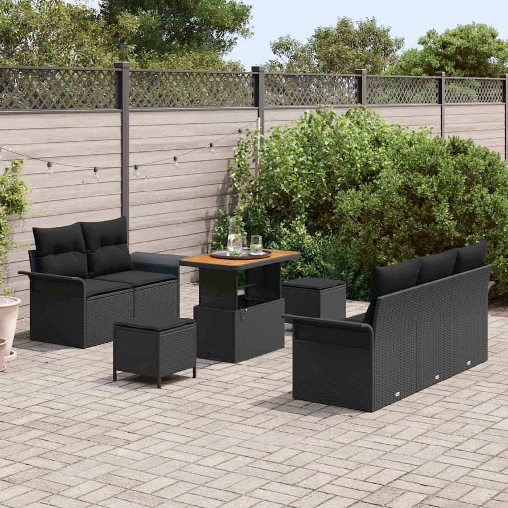 Sada zahradních pohovek s polštářem 8 pcs Černá 90 x 55 x 71 cm