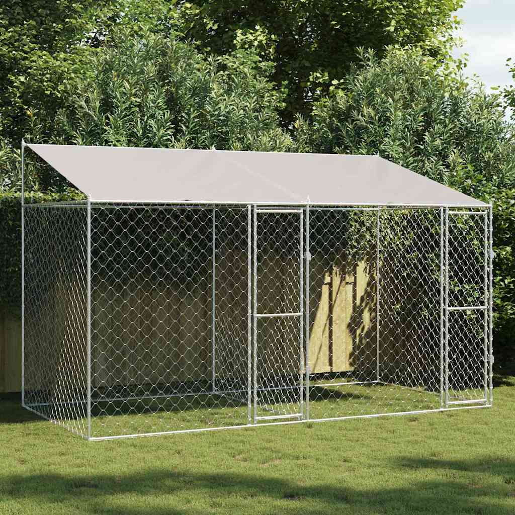 Klec pro psa Stříbrná 400 x 200 x 256 cm Pozinkovaná ocel