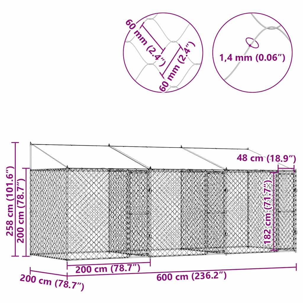 Klec pro psa Stříbrná 600 x 200 x 256 cm Pozinkovaná ocel