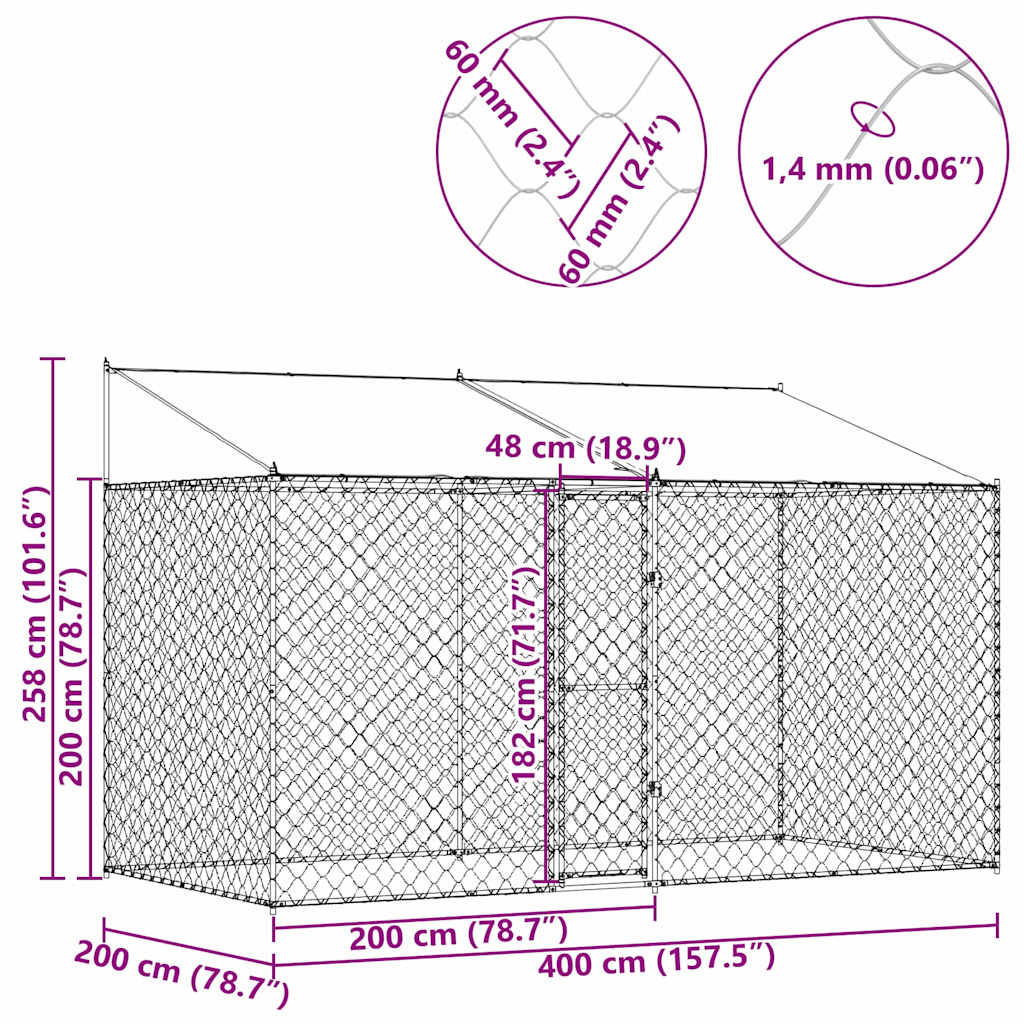 Klec pro psa Stříbrná 400 x 200 x 256 cm Pozinkovaná ocel
