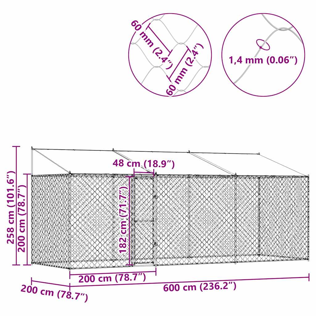 Klec pro psa Stříbrná 600 x 200 x 256 cm Pozinkovaná ocel