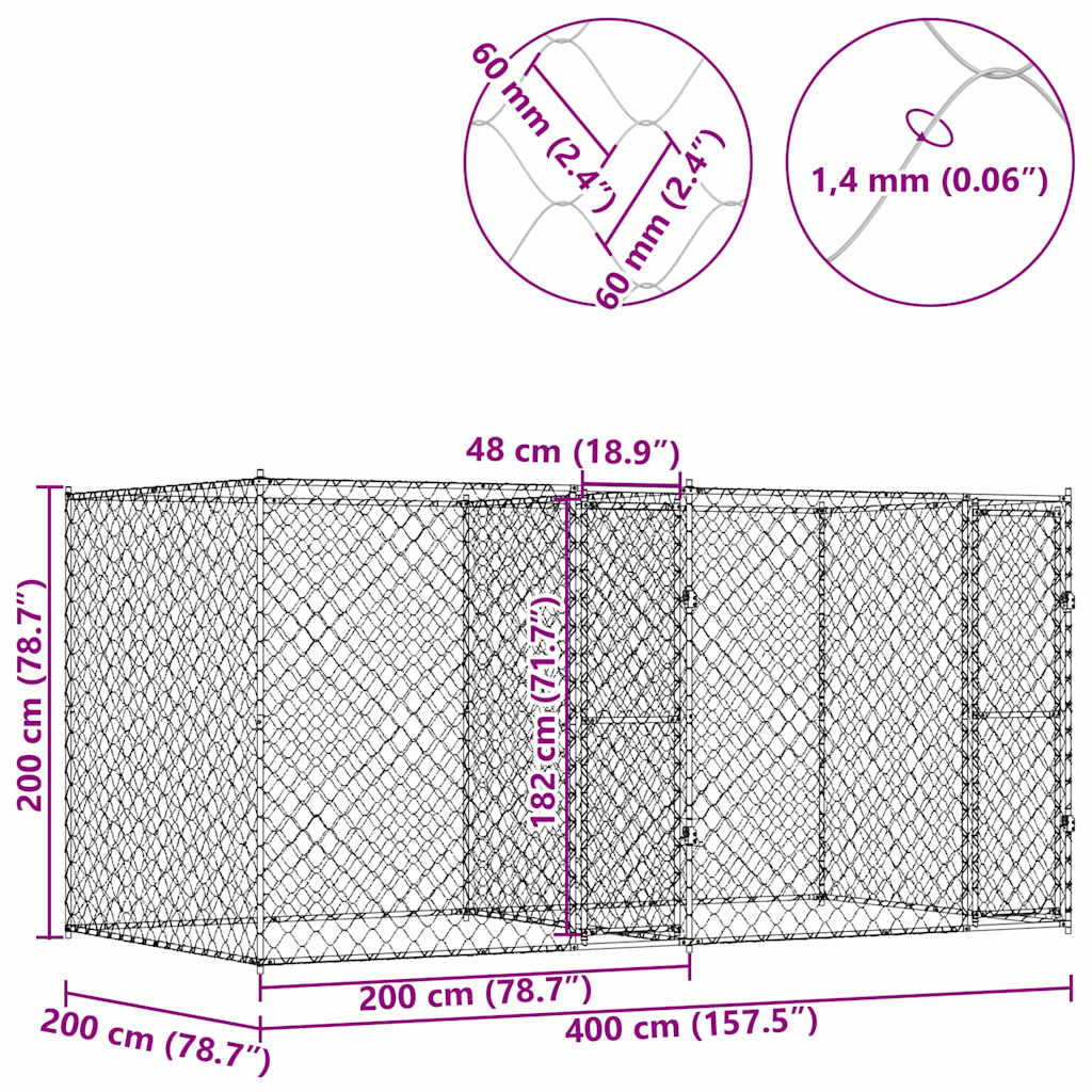 Klec pro psa Stříbrná 400 x 200 x 200 cm Pozinkovaná ocel