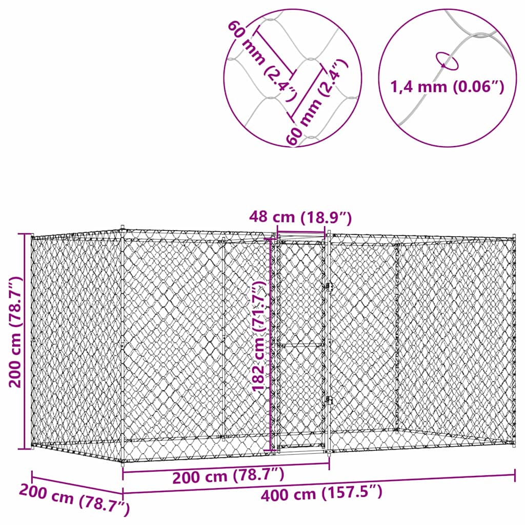 Klec pro psa Stříbrná 400 x 200 x 256 cm Pozinkovaná ocel