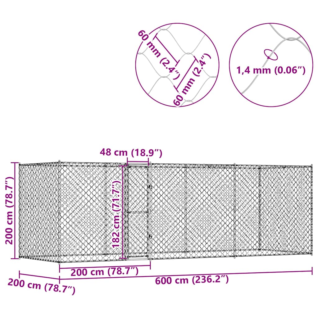 Klec pro psa Stříbrná 600 x 200 x 256 cm Pozinkovaná ocel