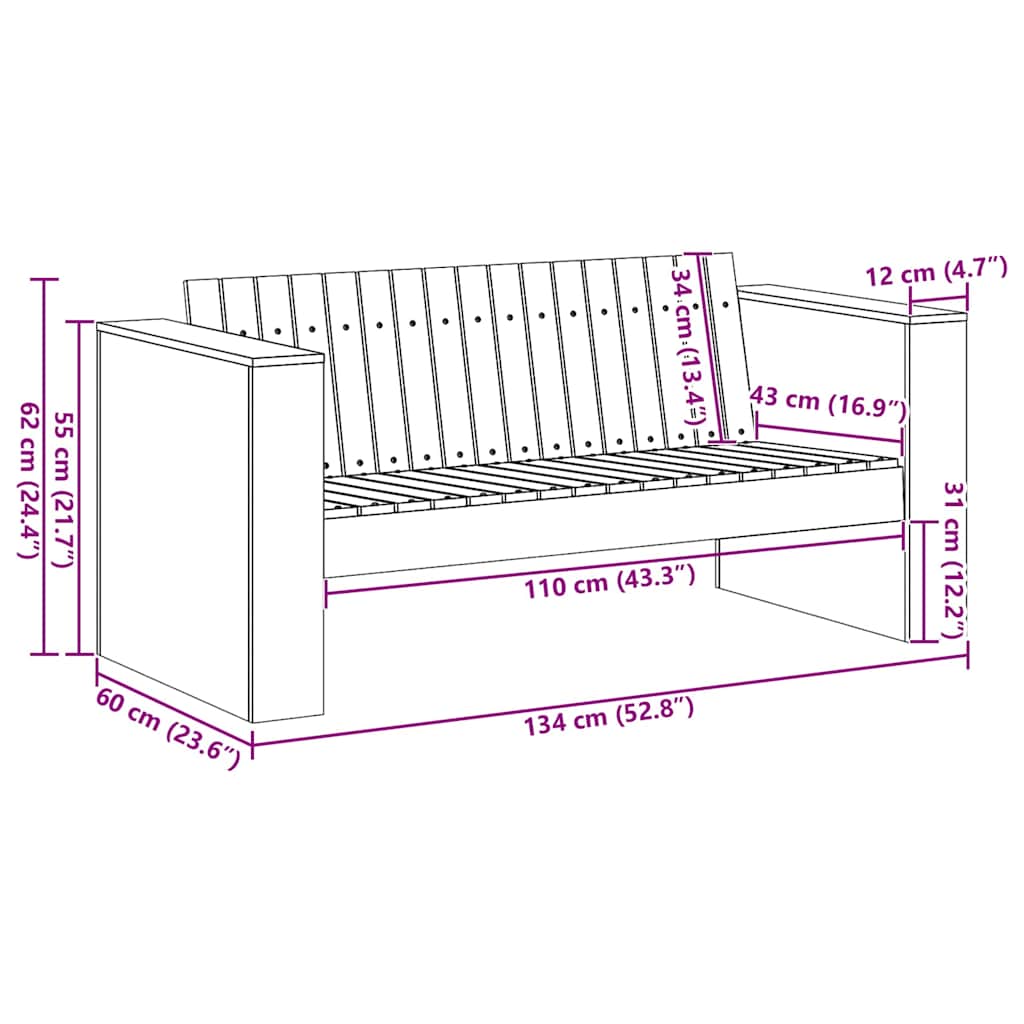 Zahradní sofa Hnědá 134 x 60 x 62 cm Masivní borovicové dřevo