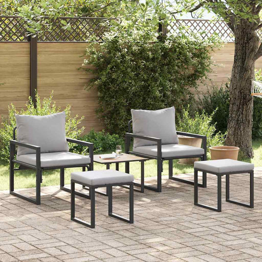 Zahradní nábytek s polštářem 4 pcs Černá 61 x 72,5 x 71 cm Ocel