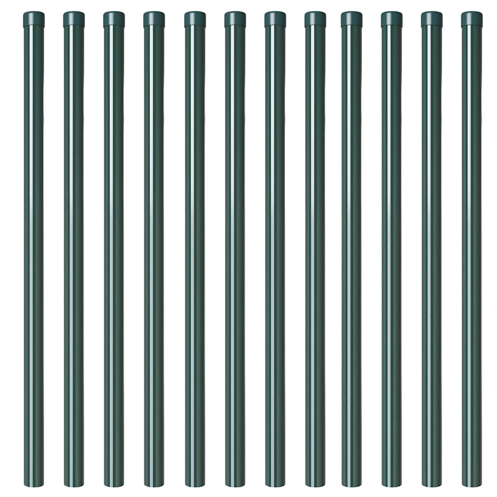 Plotové sloupky 12 pcs Zelená 100 cm Práškově lakovaná ocel
