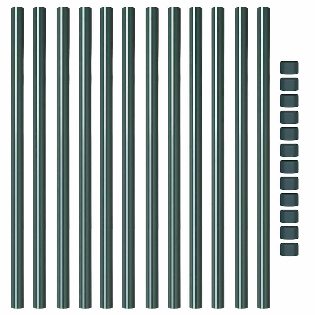 Plotové sloupky 12 pcs Zelená 100 cm Práškově lakovaná ocel