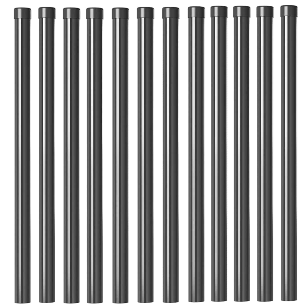 Plotové sloupky 12 pcs Šedá 90 cm Práškově lakovaná ocel