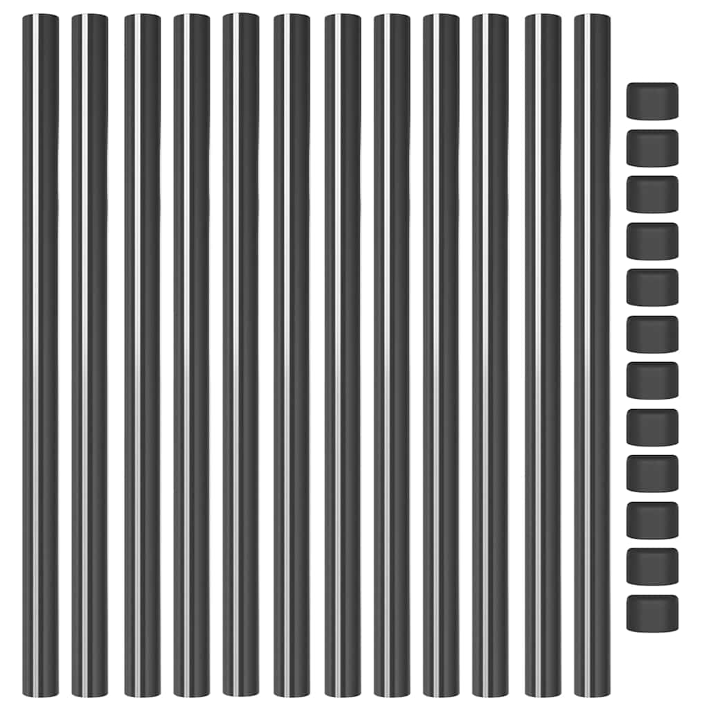 Plotové sloupky 12 pcs Šedá 90 cm Práškově lakovaná ocel