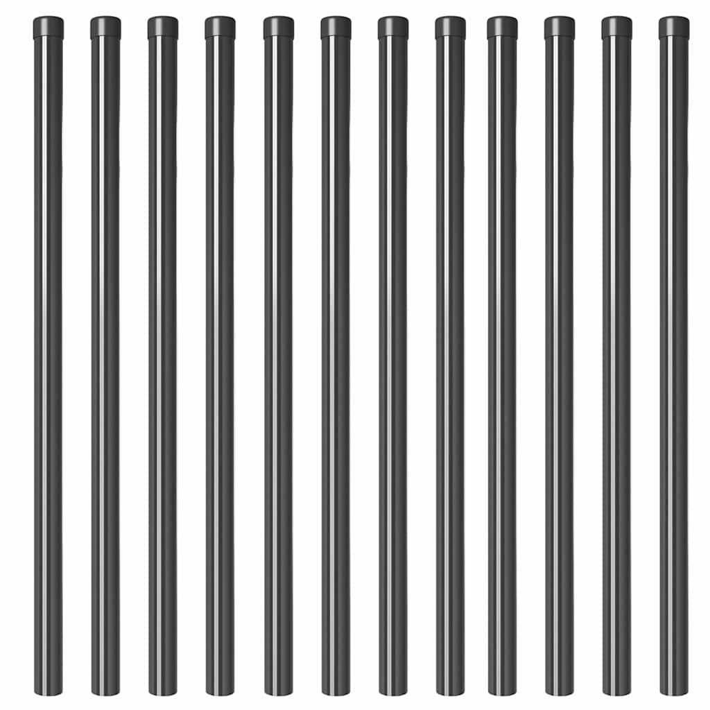 Plotové sloupky 12 pcs Šedá 100 cm Práškově lakovaná ocel