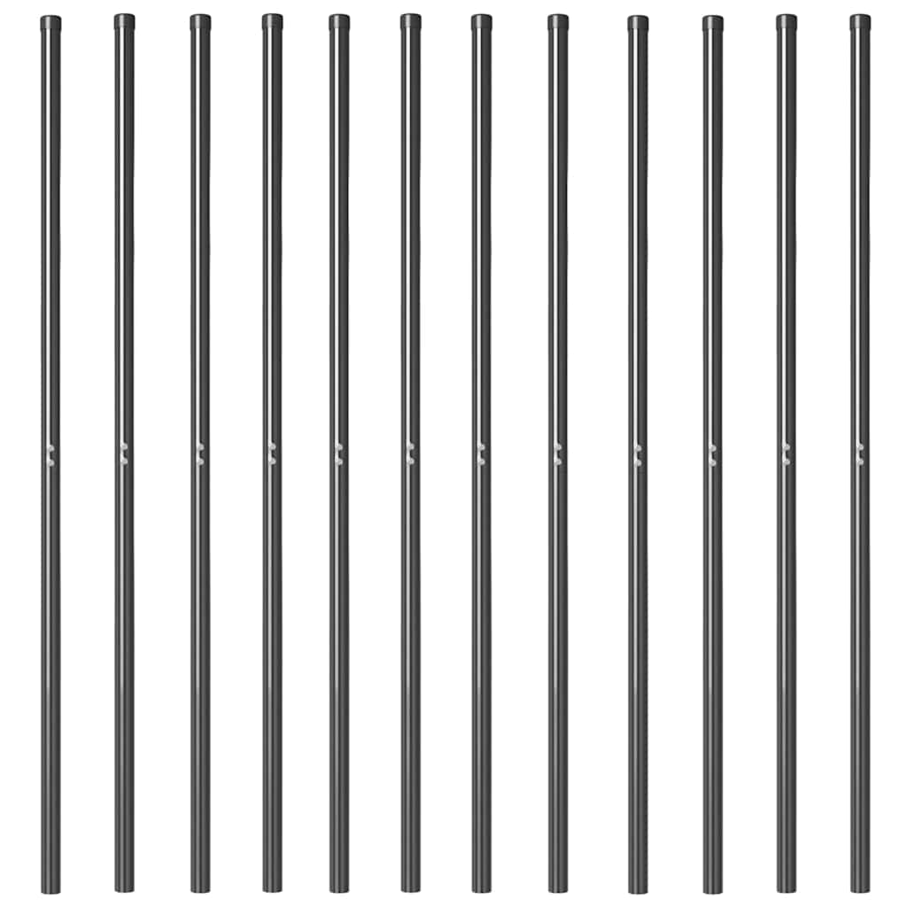 Plotové sloupky 12 pcs Šedá 180 cm Práškově lakovaná ocel