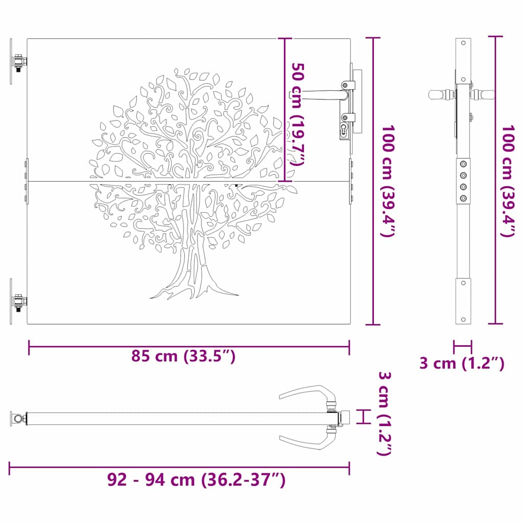 Zahradní brána, Zahradní brána 85x75 cm Corten ocel s designem stromu