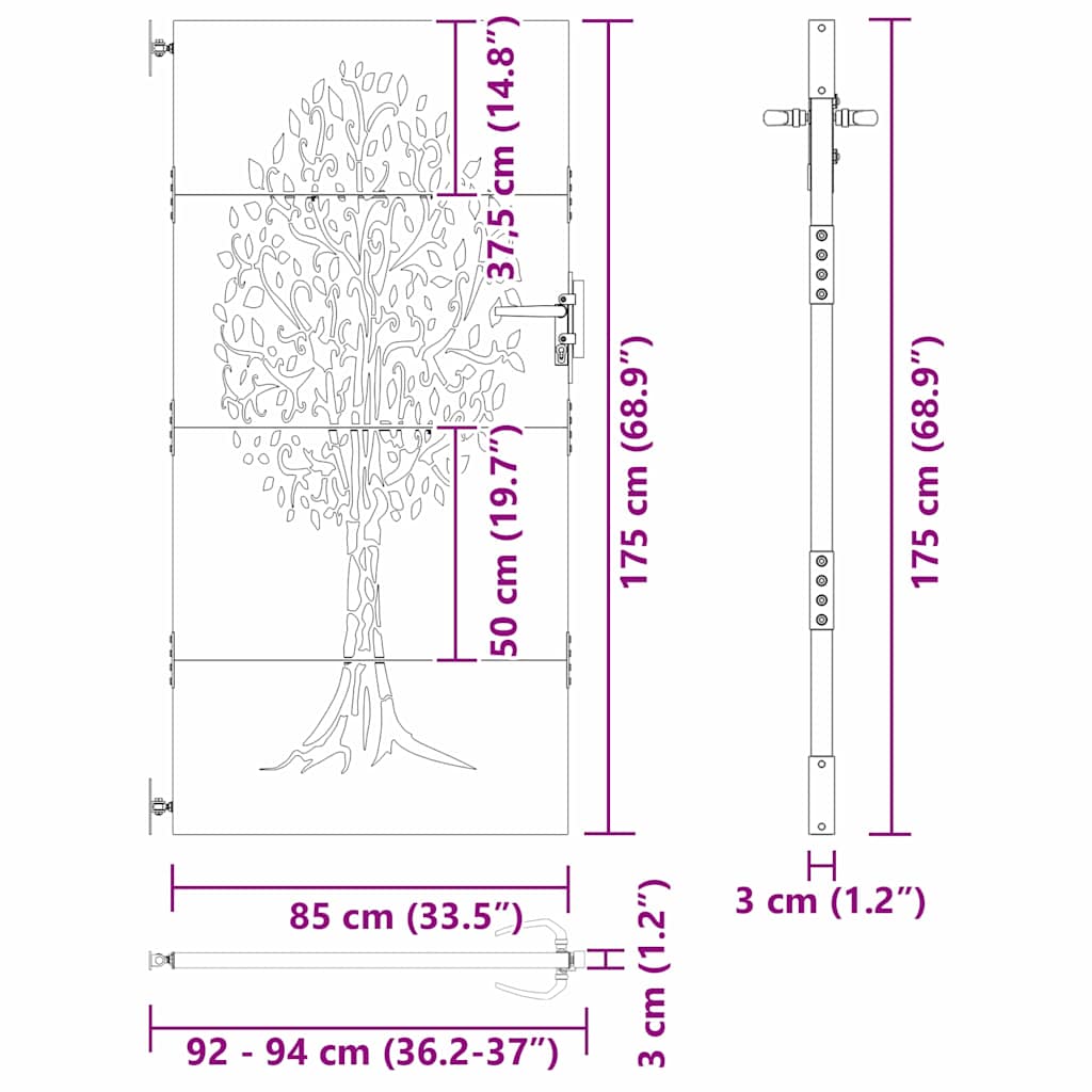 Zahradní brána, Zahradní brána 85x75 cm Corten ocel s designem stromu