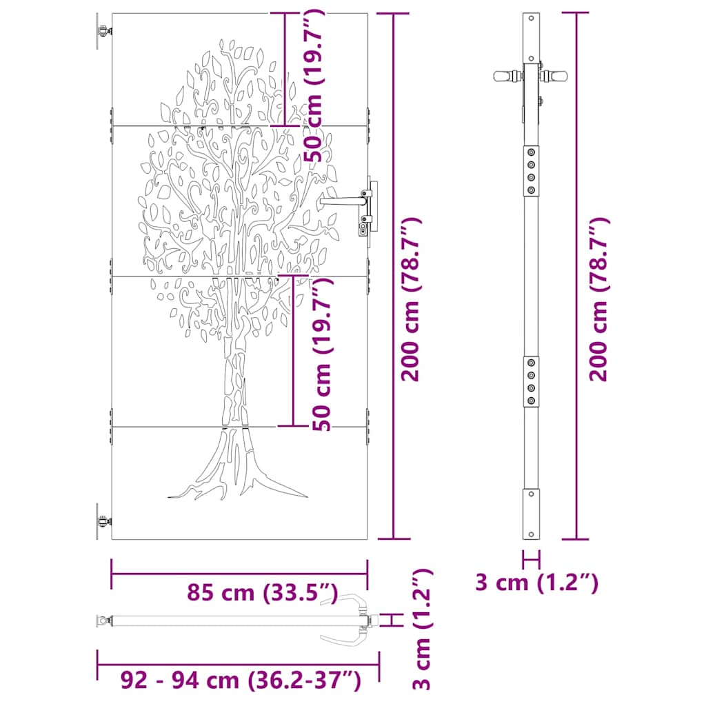 Zahradní brána, Zahradní brána 85x75 cm Corten ocel s designem stromu
