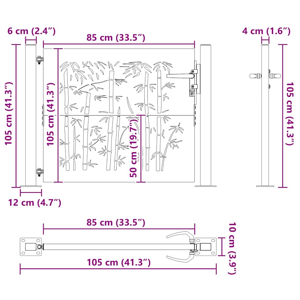 Zahradní brána, Zahradní brána 105x75 cm design z cortenové oceli s bambusem